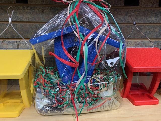 wrapped blue bird house