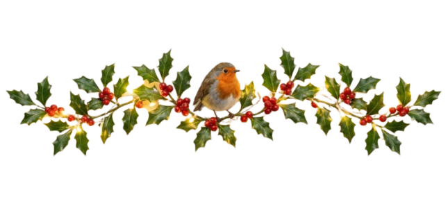 robin on holly with lights page divider